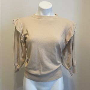Taupe Ruffle Shoulder Knit Sweater